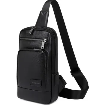 batoh na notebook MYBALO Cobbler malá elegantní brašna přes rameno, USB port, praktické kapsy, prémiový materiál a zpracování, černá barva, objem 3 l, nepromokavá