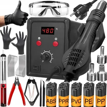 Páječka Svářečka plastů, pájecí stanice, horkovzdušná pistole na plasty 858D + 0,5 kg svařovacího materiálu