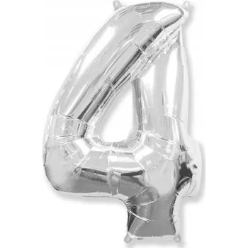 Balónek Číslice 4 - Stříbrné - Fóliový balónek 85 cm - GoDan