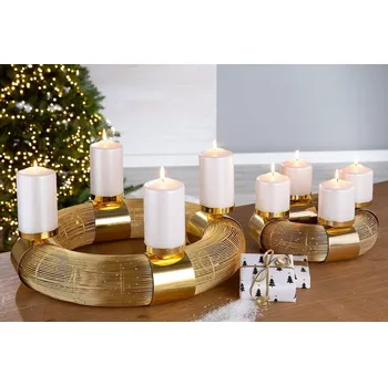 Adventní věnec GILDE, luxusní svícen z ušlechtilé oceli,varianty Zlatý