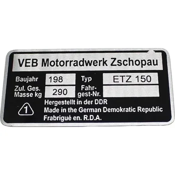 Motor pro motocykl Výrobní štítek MZ 150 ETZ