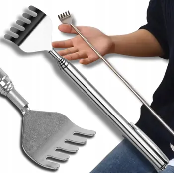 Masážní přístroj Stříbrné drbátko masážní přístroj na záda kovové jako dárek škrabadlo teleskopické