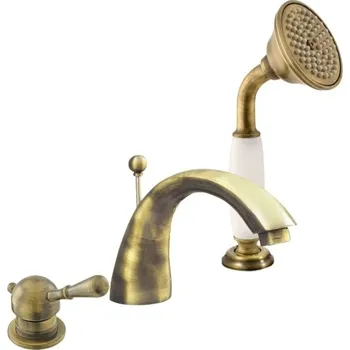 RAV SLEZÁK Vanová Baterie Labe L469.0SSM 3-otvorová Stojánková Stará Mosaz Bronz Retro Keramická Kartuše 35 mm Samonavíjecí Sprcha Kovová Hadice 2 m Připojení 3/8"