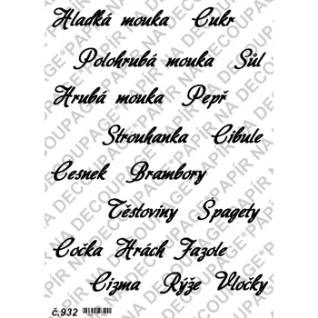 Umělecký papír Rýžový a soft papír na decoupage - Nápisy kuchyně - KB0932 Materiál: Soft, Rozměr: A4