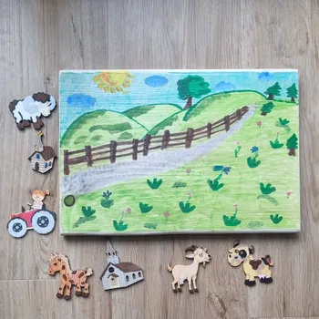 kreativní sada Nebe doma Obraz na dřevě s figurkami - zvířata na louce - polotovar k dotvoření