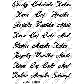 Umělecký papír Rýžový a soft papír na decoupage - Nápisy koření - KB0931 Materiál: Soft, Rozměr: A4