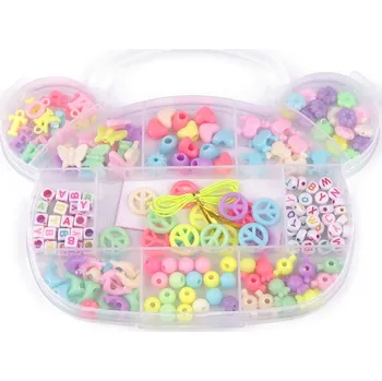 Dětské navlékací korálky Sada korálků s pruženkou v boxu mušle, jednorožec, medvídek Varianta: 4 mix transparent medvěd, Balení: 1 krab.