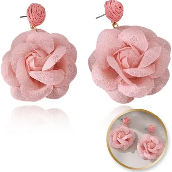 Náušnice Flamenco Mystique Visící náušnice, efektní krajkový květ, růžová RŮŽE šperk K1707