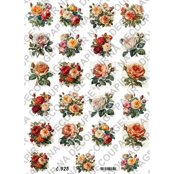 Umělecký papír Rýžový a soft papír na decoupage - Růže - KB0925 Materiál: Soft, Rozměr: A4