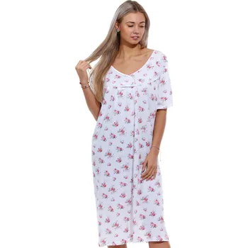 Dámská noční košile Dlouhá bílá i červená noční košilka pro plnoštíhlé ženy ČERVENÉ RŮŽE 1C3509 bílá 5xl