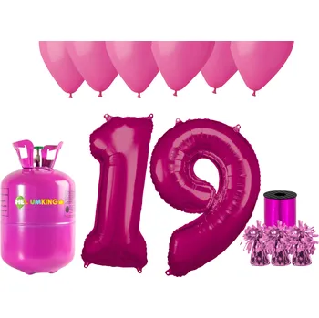 Helium do balónku HeliumKing Helium párty set na 19. narozeniny s růžovými balónky
