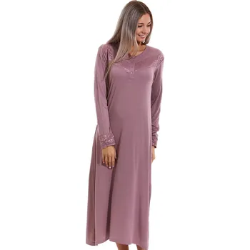 Dámské noční prádlo Fialová dlouhá jemná luxusní noční košilka s krajkou 1D1197 fialová xxl