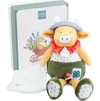 plyšák Doudou Dárková sada Plyšová kravička Aneth s dečkou zelená 28 cm