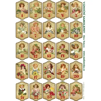 Vánoční dekorace Adventní kalendář - samolepky s vánočními holčičkami Rozměr archu: arch 22 x 32 cm