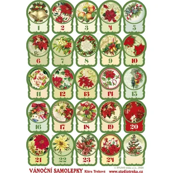 Vánoční dekorace Adventní kalendář - vánoční samolepky Rozměr archu: arch 22 x 32 cm