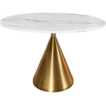 Jídelní stůl Kulatý jídelní stůl ELEGANCIA 130 CM bílá/zlatá umělý mramor