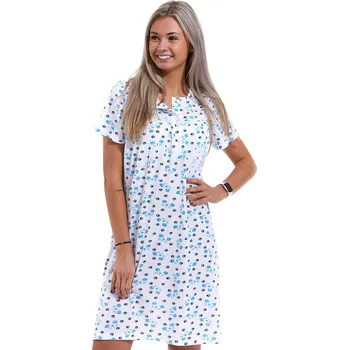 Dámská noční košile Bílá modrá oční košilka pro ženu, kočičky a tlapičky 1C3179 bílá xl