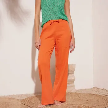 Dámské kalhoty Mušelínové široké kalhoty oranžová 44