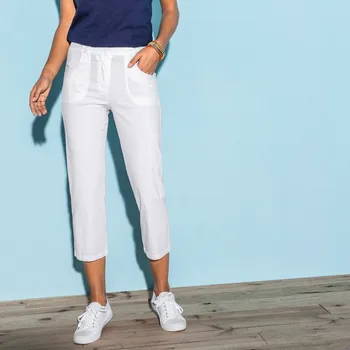 Rovné strečové 7/8 kalhoty bílá 48