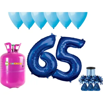 Helium do balónku HeliumKing Helium párty set na 65. narozeniny s modrými balónky