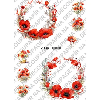 Umělecký papír Rýžový a soft papír na decoupage - Vlčí máky - KB0929 Materiál: Soft, Rozměr: A4