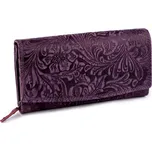 Dámská peněženka kožená s květy - fialová