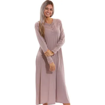 Dámská noční košile Starorůžová dlouhá jemná luxusní noční košilka s krajkou růžová XXXL