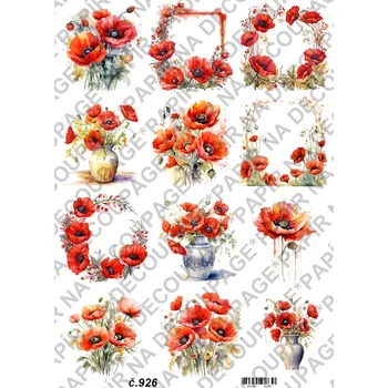 Umělecký papír Rýžový a soft papír na decoupage - Vlčí máky - KB0926 Materiál: Soft, Rozměr: A4