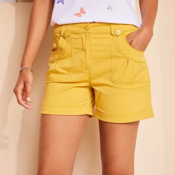 Dámské kraťasy Strečové šortky s ohrnutím šafránová 38