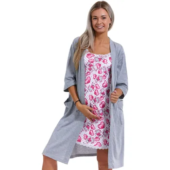 Dámská noční košile Mateřská košilka úzká ramínka na kojení a župan v setu 1G0430 růžová m