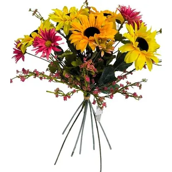 umělá květina Kytice slunečnice, gypsophila, dvoutvárka, v. 48 cm, mix barev