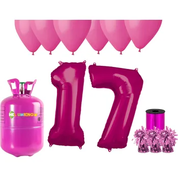 Helium do balónku HeliumKing Helium párty set na 17. narozeniny s růžovými balónky