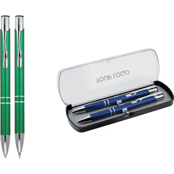 Sada hliníkové kuličkové pero a mikrotužka v dárkovém boxu Solomon, tmavá zelená