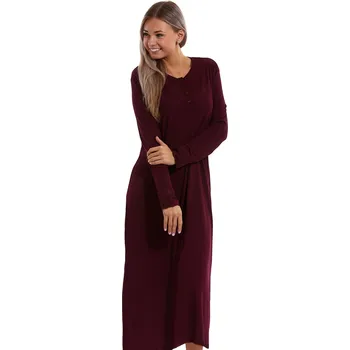 Dámská noční košile Vínová dlouhá jemná luxusní noční košilka s krajkou 1D1198 vínová m