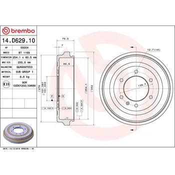 Brzdový buben Brzdový buben BREMBO 14.D629.10