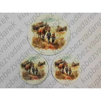 Podtácek - Koně s dětmi Velikost: kruh 15cm + 2x kruh 10cm
