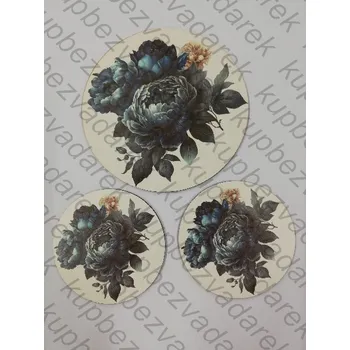 Podtácek - Modrá pivoňka Velikost: kruh 15cm + 2x kruh 10cm