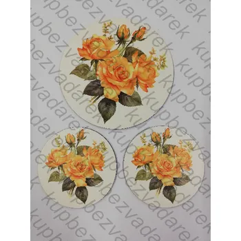 Podtácek - Žlutá růže Velikost: kruh 15cm + 2x kruh 10cm