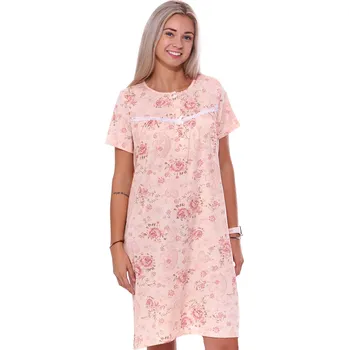 Dámské noční prádlo Meruňková květovaná dlouhá noční košilka pro ženy či dívky na knoflíky u krku 1C3657 oranžová xxl