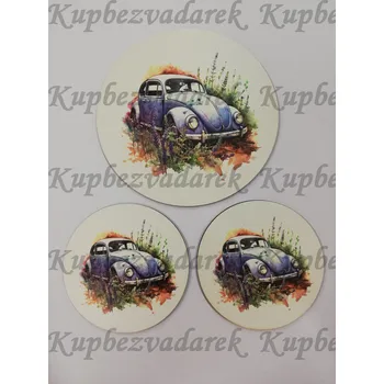 Podtácek - Auto v levanduli1 Velikost: kruh 15cm + 2x kruh 10cm