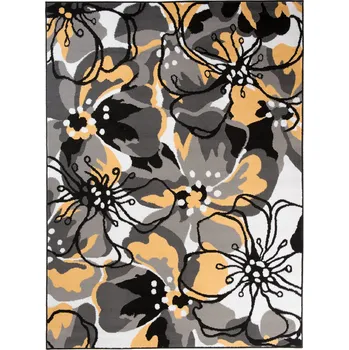 Koberec Makro Abra Kusový koberec moderní MAYA Z907A Květy šedý žlutý Rozměr: 200x200 cm