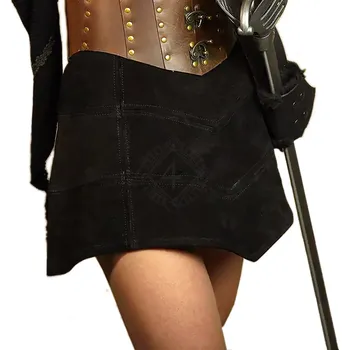 Výprodej Gotická semišová sukně s cípovým lemem a šněrováním - Outlet