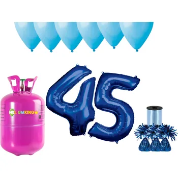 Helium do balónku HeliumKing Helium párty set na 45. narozeniny s modrými balónky