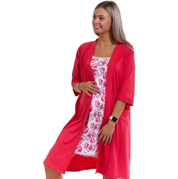 Dámská noční košile Mateřská košilka úzká ramínka na kojení a župan v setu 1G0432 růžová l