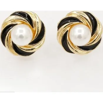 Náušnice Flamenco Mystique Náušnice spirálové s perličkou zlato s černou K517