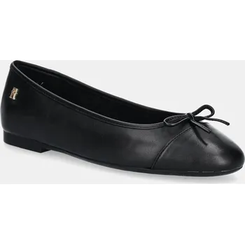Dámské baleríny Kožené baleríny Tommy Hilfiger TOE CAP LEATHER BALLERINA černá barva, FW0FW08759 99X, EUR 40