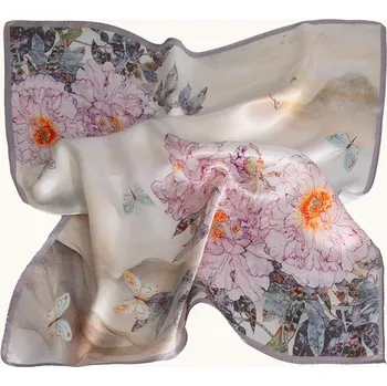 Šála Lenbutik Hedvábná mini šála „Motýli a pivoňky“ oranžová