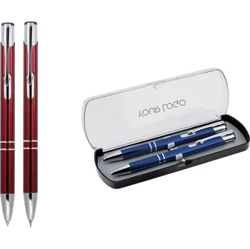 Sada hliníkové kuličkové pero a mikrotužka v dárkovém boxu Solomon, tmavá červená