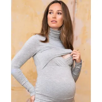 Těhotenská móda Seraphine Bambusové těhotenské a kojící tričko s rolákem Ember šedé Velikost: L