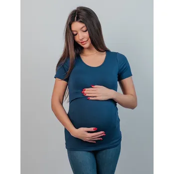 Těhotenské a kojící tričko Abby 3v1 – bambusové, námořnické modré, značka Bílá Tara, krátký rukáv, pohodlný střih pro těhotenství, kojení i běžné nošení Velikost: XL